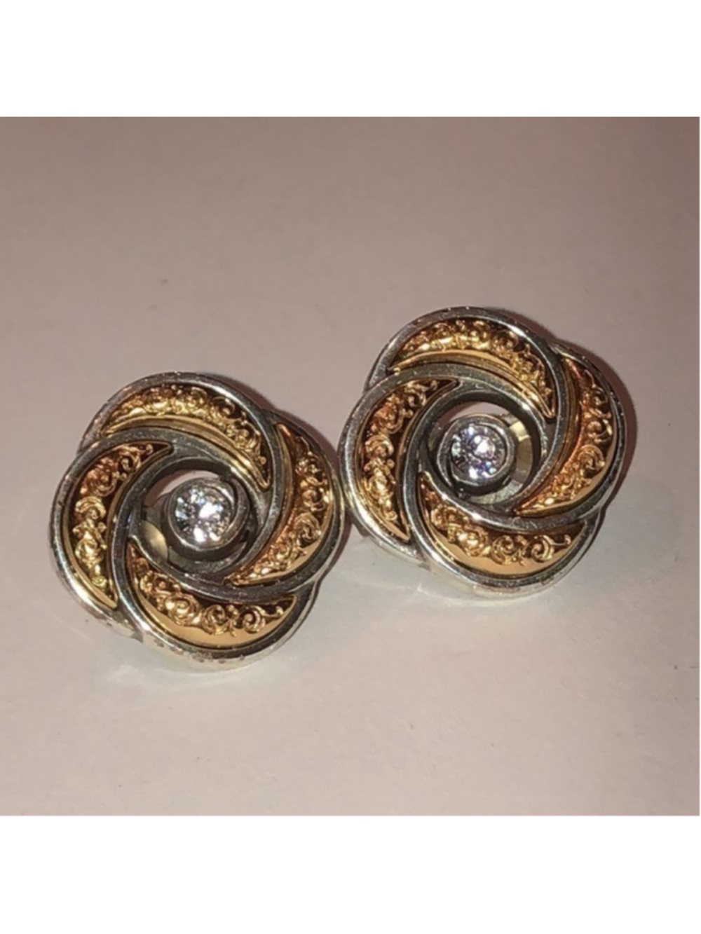 Brighton ? Vintage Knot Gold & Silver CZ Clip On Earrings